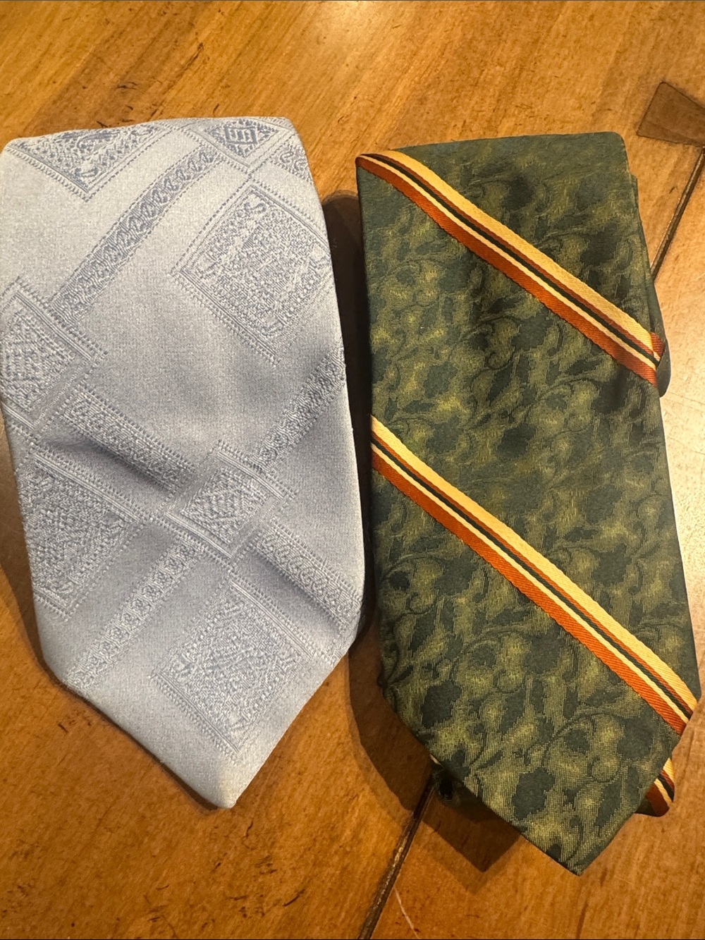 2 vintage Wembley ties.  Green Marbled Men's Tie with Cream and Rust Stripe